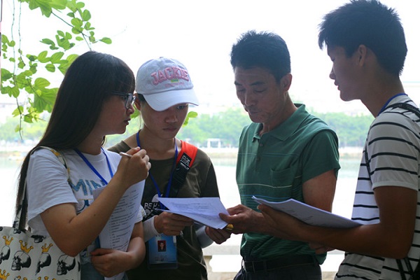 队员们在分派问卷